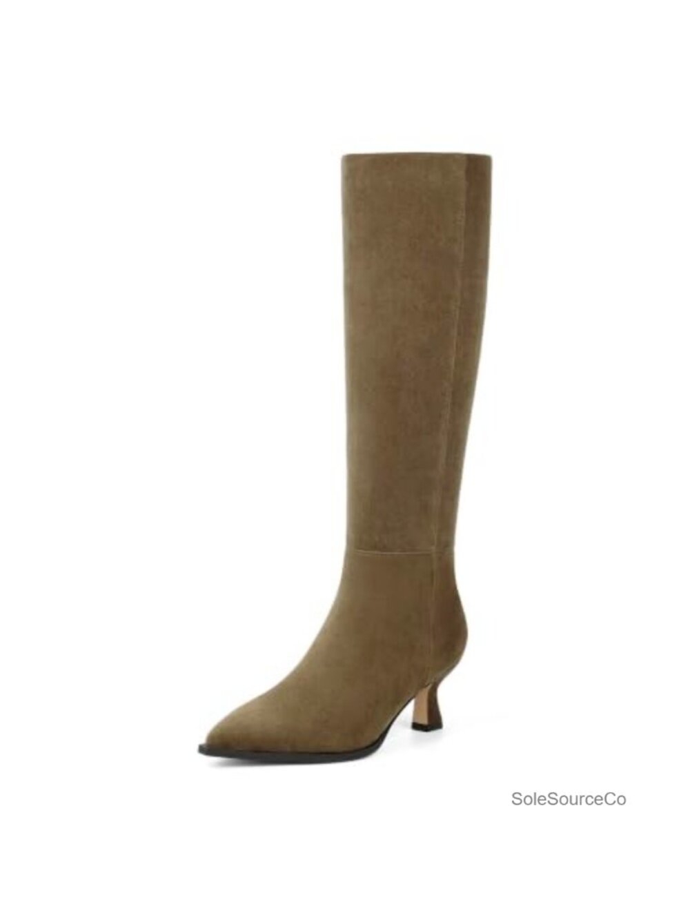 Kitten Heel Knee High Boots Faux Suede Pointed Toe Side Zip